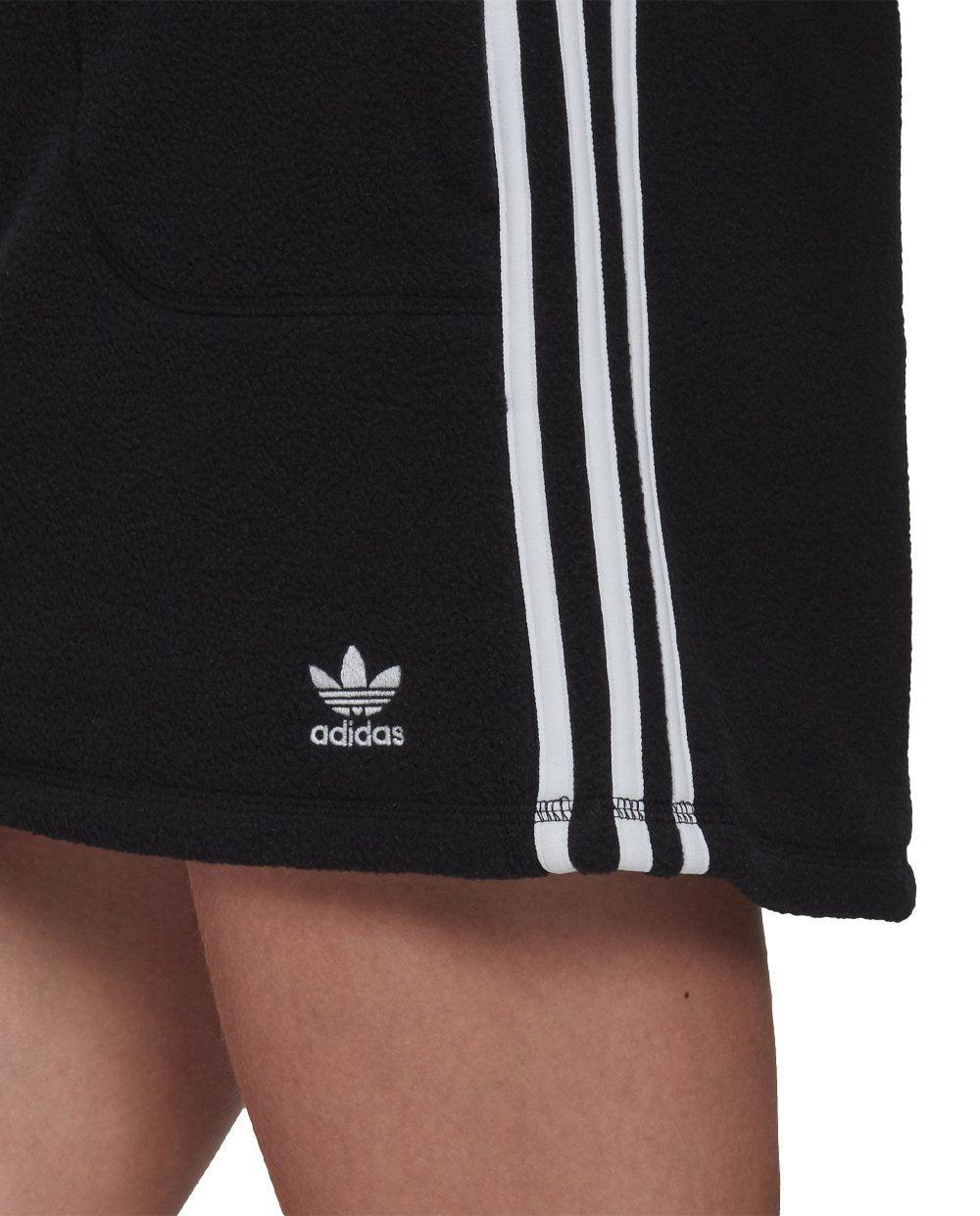Adidas Saia Fleece Polar Preta com Riscas Brancas