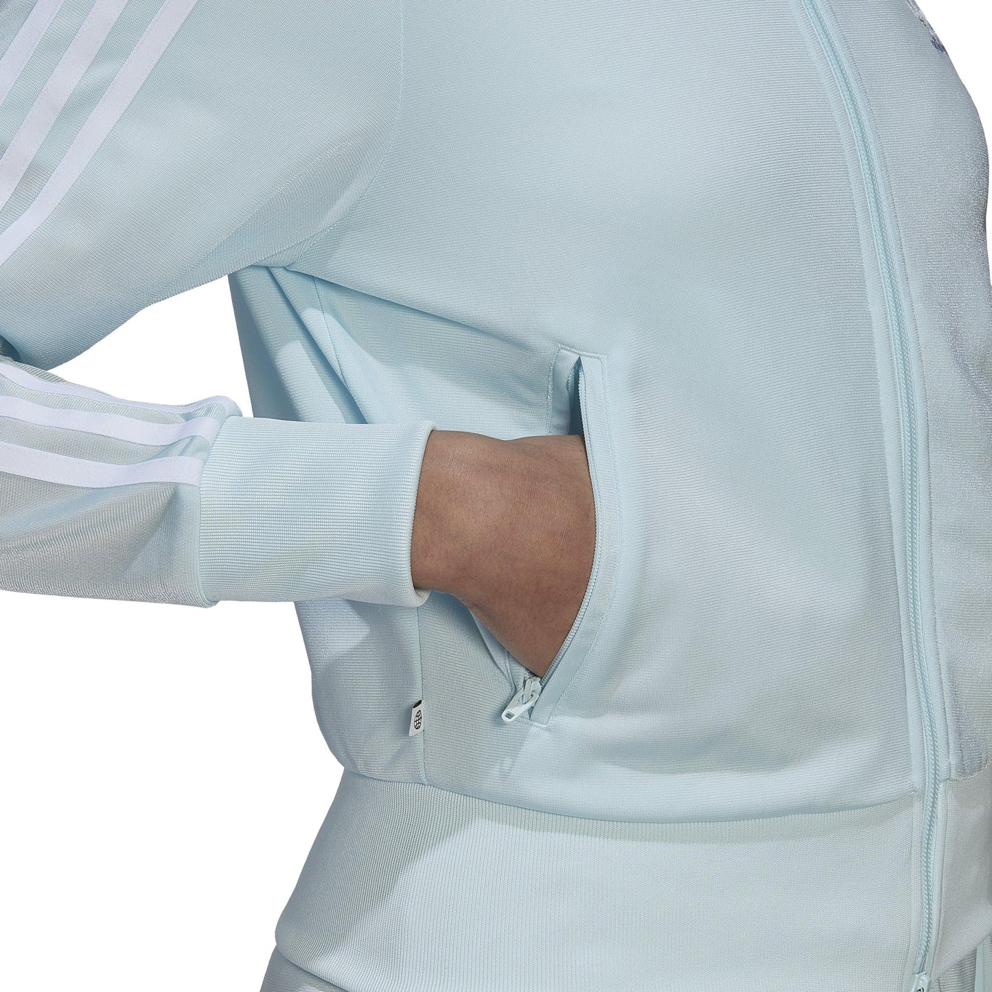 Baby Blue Adidas Jacket with White Stripes
