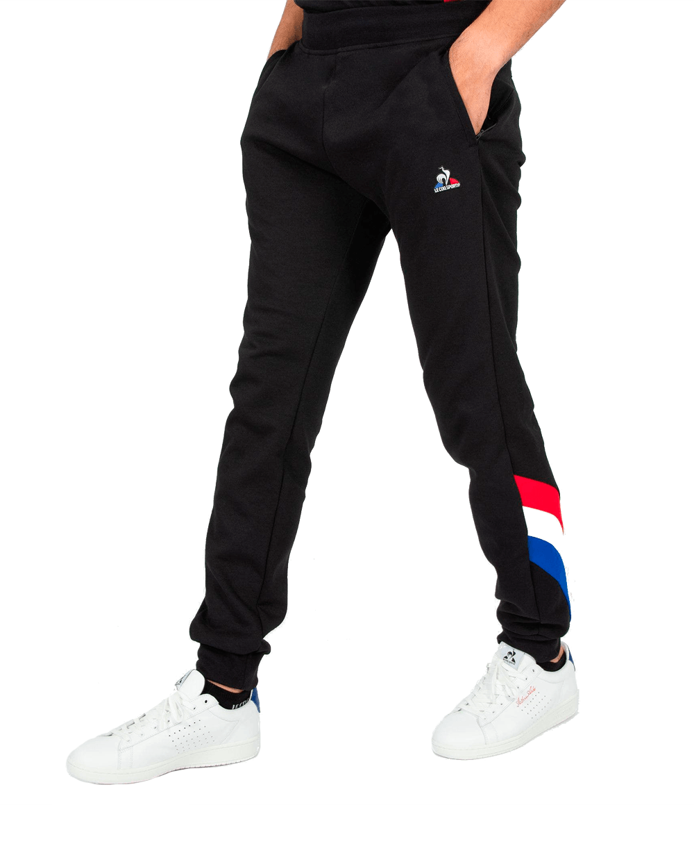 Calças Le Coq Sportif Pretas com Vermelho Branco e Azul